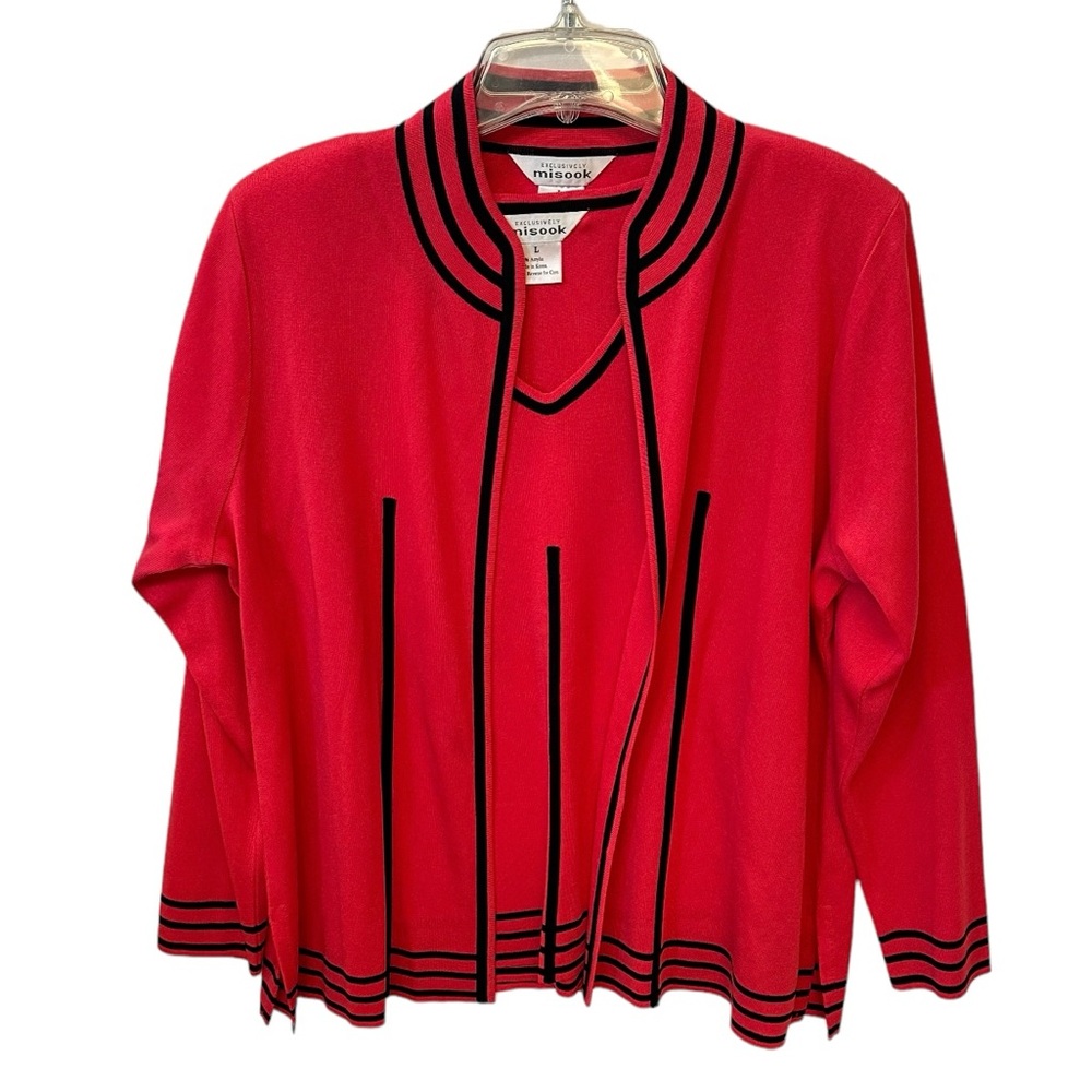Misook Vintage 2 Piece Knit Red Shell & Cardigan Size Small Quite Luxury